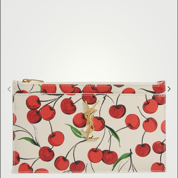 YSL Monogram Leather Pouch In Cherry Print - Picture 8 of 9